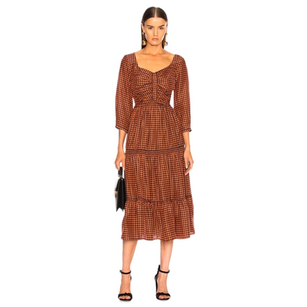 SEA New York Ethno Pop 3/4 Sleeve Ruched Midi Dress
